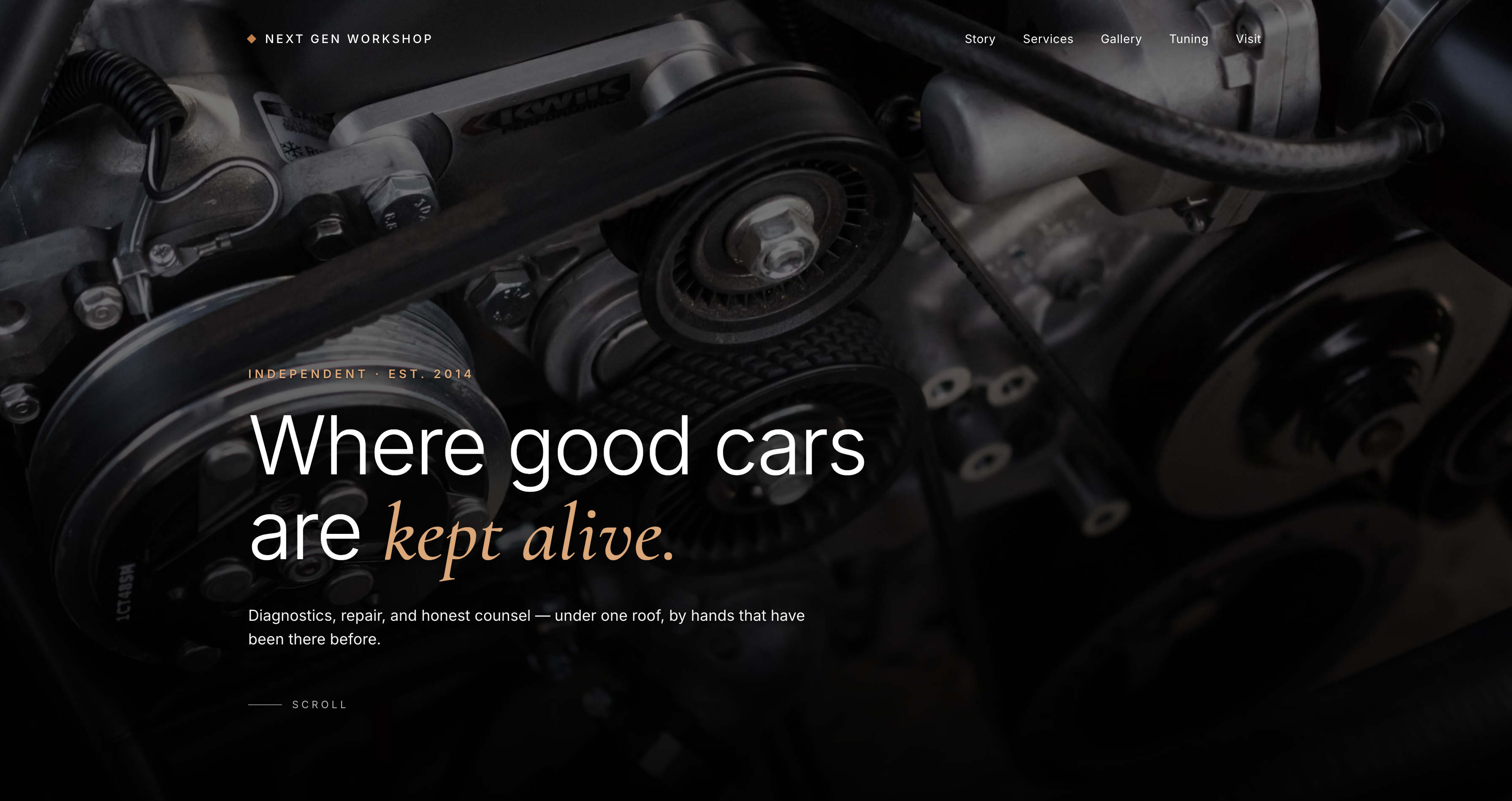 Homepage of Next Gen Workshop, an independent auto repair shop in Vienna.